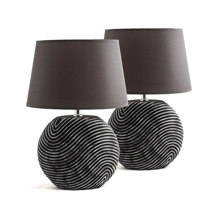 2er Set BRUBAKER Tischlampen Nachttischlampen Anthrazit Grau, Keramikfüße in zweifarbigem, matten Finish - 38 cm Höhe